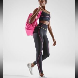 BuffBunny Black High-Waist Leggings with Pink & Neon Green Seam Accents